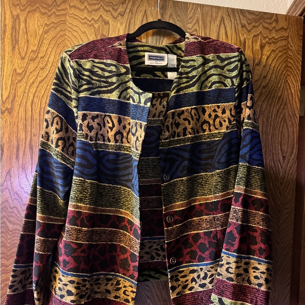 Sag Harbor Green and Black Animal Print Jacket
